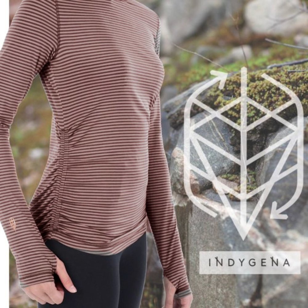 Milgin Long Sleeve Black and Copper Striped Ruched sides crew neck Shirt Small